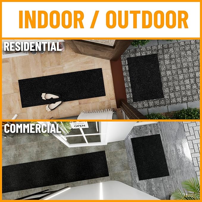 Ottomanson Mud Mat 2' x 4' Entryway Rug - Non-Slip Scraper Doormat for Muddy Paws, Dirt Trapping Indoor/Outdoor Mat for High-Traffic Areas, Kitchen, Garage, Patio, Black