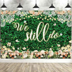 We Still Do Backdrop Green Leaves Lace Wedding Anniversary Photography Background Engagement Vow Renewal Bachelorette Party Decoration Banner Photo Booth Studio Props 9x6ft FU064YL
