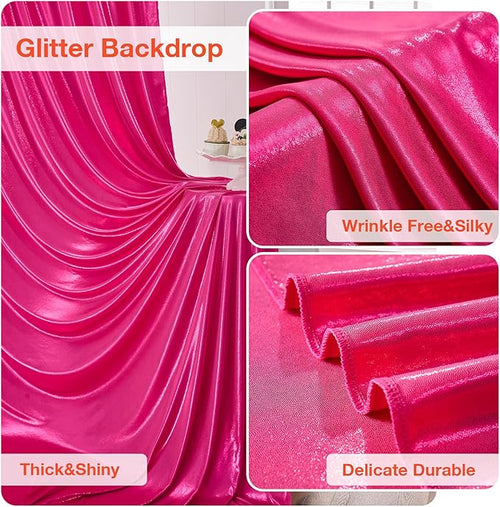 10x10FT Glitter Hot Pink Backdrop Curtain for Parties, Wrinkle Free Thick Fuchsia Sequin Backdrop, 2 Panels 5x10FT Shimmer Photo Back Drop Drapes for Barbie Party Wedding Photography Background