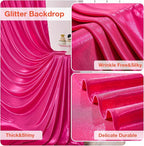20x10FT Glitter Hot Pink Backdrop Curtain for Parties, Wrinkle Free Thick Fuchsia Sequin Backdrop, 4 Panels 5x10FT Shimmer Photo Back Drop Drapes for Barbie Party Wedding Photography Background