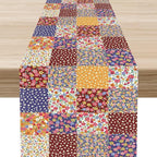 Patchwork Table Runner, Boho Vintage Floral Checkered Plaid Bohemian Paisley Flower Farmhouse Table Center Decor for Home Kitchen Dining Patio Holiday Party Indoor Table Decorations, 13"x36" Inch
