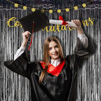 BRAVESHINE Black Halloweens Party Foil Fringe Curtains - 2 Pack Metallic Tinsel Photo Booth Streamers Backdrop for Birthdays, Stranger Theme, Music, Prom, Christmas Party Decorations