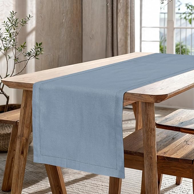 Ruvanti Linen Table Runner 72 Inches, Classic Hemstitch, Washable, Reusable, Non-Slipping, Stain Resistant- Perfect for Parties, Weddings, Dinners, Thanksgiving, Christmas, Indoor use – Grey