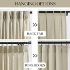 Vision Home Sand Pinch Pleated Semi Sheer Curtains Textured Linen Blended Light Filtering Window Curtains 102 inch for Living Room Bedroom Pinch Pleat Drapes with Hooks 2 Panels 40"Wx102"L,Camel Beige