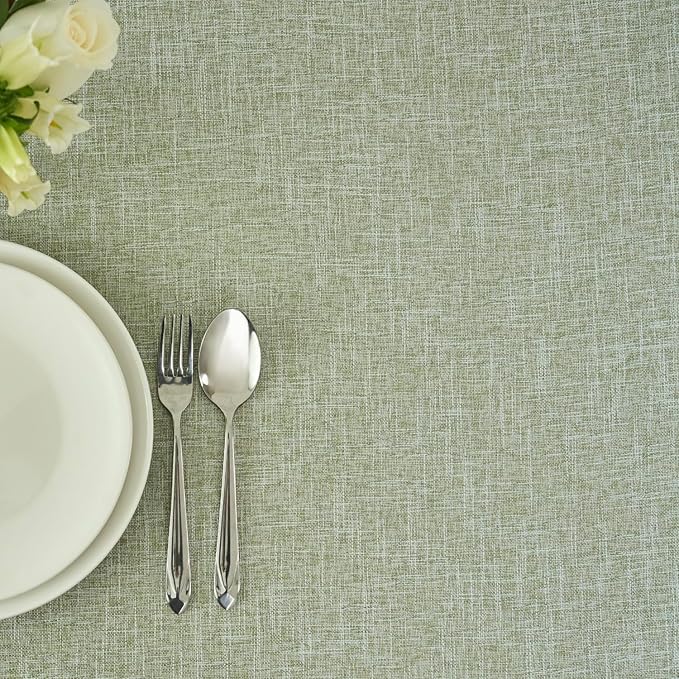 maxmill Flaxy Faux Linen Table Cloth with 2-Tone Slubby Texture Wrinkle Resistant Anti-Shrink Soft Tablecloth for Kitchen Dining Tabletop for Buffet Banquet Parties Rectangle 52 x 70 Inch Sage