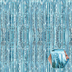 6 Pack Light Blue Foil Fringe Curtain Backdrop, 3.28Ft x 8.2Ft Metallic Tinsel Foil Fringe Streamer Curtains for Photo Booth,Birthday, Christmas Day, New Year, Wedding Party Decorations