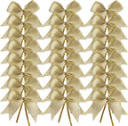 50pcs 3-1/2" White Gold Bows with Twist Ties for Gift Wrapping Packing Christmas Decoration (W.Gold)