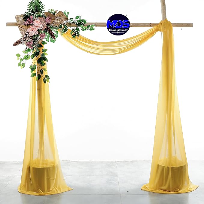 MDS Halloween Chiffon Draping Fabric - 1 Panel, 30" Wide x 20ft Long - Sheer Spooky Arbor & Canopy Drapery for Haunted House Backdrops, Party Ceilings, DIY Costumes & Themed Events - Gold