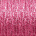 2 Pack Foil Curtain Backdrop Pink Metallic Tinsel Foil Fringe Curtains Photo Booth Props for Birthday Wedding Engagement Baby Shower Bachelorette Christmas Holiday Celebration Party Decorations