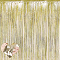 4 Pack Light Gold Fringe Curtain Backdrop, 3.2Ft x 6.6Ft Metallic Tinsel Foil Fringe Streamers Background for Photo Booth Birthday Wedding Baby Shower Carnival Easter Mother’s Day Party Decorations