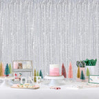 Silver Sequin Backdrop Party Decorations - 3 Packs 2ft x 8ft Silver Photography Background Curtain for Christmas Birthday