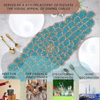 Beaded Table Runner 13 x 36 Inches - Handmade Decorative Dining Table Centerpiece with Glass Beads & Polyester Back, Elegant Runner for Weddings, Parties & Holiday Décor (Blue & Gold) - CLEENTABLE