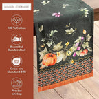 Maison d' Hermine Table Runner 100% Cotton Single Layer Table Runners 108 inches Long for Thanksgiving Christmas Decorations Home Kitchen Dining Wedding (Pumpkin Garden - Dark Green, 14.5" x 108")