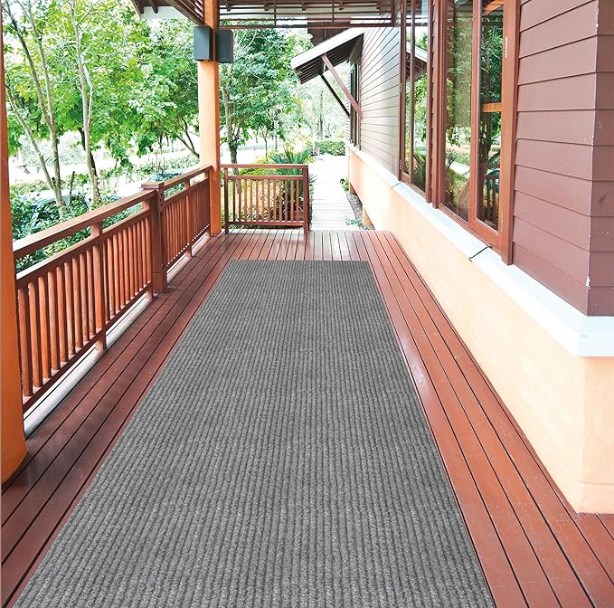 Ottomanson 2'7" x 15' Hallway Runner with Scraper Pile - Extra Durable Non-Slip Rug Mat for Indoor & Outdoor Use - Ideal for Kitchen, Entryway & Garage - High-Traffic Carpet, Gray