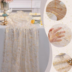 Snowkingdom 3Pcs 10 Ft Gold Table Runners, Sheer Chiffon Tulle Cheesecloth Wedding Runner, Golden Sequin Glitter Metallic Foil Party Table Decorations Centerpieces for Wedding Birthday Christmas