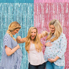 4 Pack 3.2Ft x 6.6Ft Pink Blue Fringe Curtain Backdrop, Metallic Tinsel Foil Fringe Streamers Curtains Background for Photo Booth Wedding Gender Reveal Backdrop Boy or Girl Birthday Party Decoration