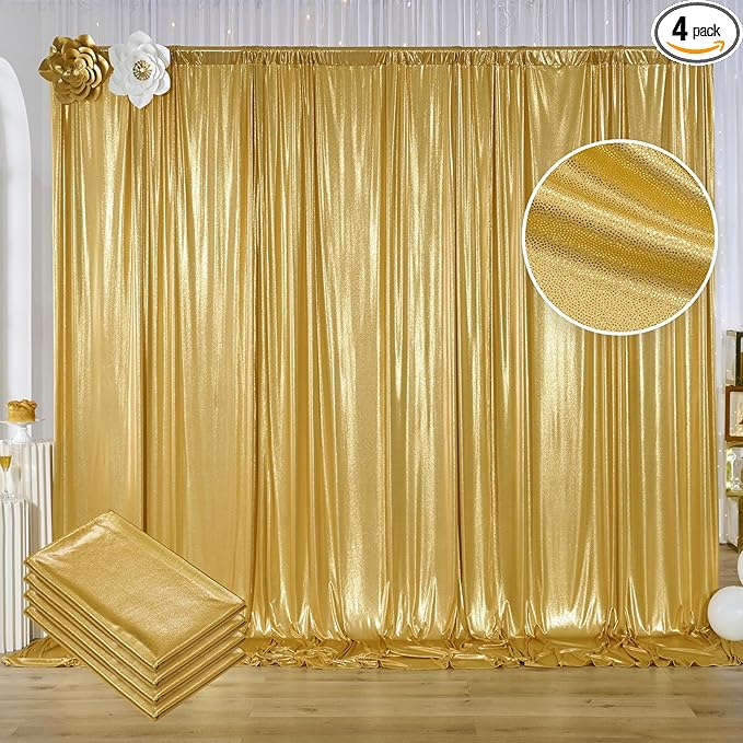 20ftx10ft Gold Sequin Backdrop Curtain for Parties, 4 Panels 5x10FT Shimmer Wrinkle Free Glitter Photo Backdrop Drapes Back Drop Cloth for Wedding Birthday Christmas Photography Background