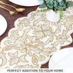 Beaded Table Runner 13 x 36 Inches - Elegant Dining Table Centerpiece with Glass Beads & Polyester Back, Handmade Decorative Runner for Weddings, Parties & Holiday Décor (White & Gold) - CLEENTABLE