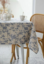 Pastoral Rectangle Tablecloth - 60 x 140 Inch - Beige Linen Table Cloth - Washable Table Cover with Dust-Proof Wrinkle Resistant for Restaurant, Picnic, Indoor and Outdoor Dining, Floral (Dark Blue)