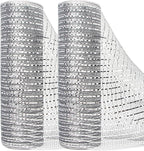 Ribbli 2 Rolls Silver Mesh Ribbon,10 inch x 30 feet(10Yard) Each Roll,Metallic Lt.Silver with Wide Silver Foil,Valentine's Day Ribbon for Wreath Swags and Decorating