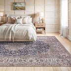 Bloom Rugs Washable Non-Slip 9' x 12' Rug - Dark Blue/Beige Traditional Medallion Area Rug for Living Room, Bedroom, Dining Room, and Kitchen - Exact Size: 9' x 12'