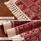Table Runners 63 Inches,Christmas Tree Table Runner with Tassel Fringe,Gift Table Runner for Party，Coffee Table, Festival
