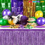6 Pack 29x108 Inch Metallic Foil Fringe Tinsel Table Skirts Banner for Rectangle Tables Streamer Garland Backdrop for Wedding, Birthday, Parade Floats, Christmas Party Decoration(Light Purple)