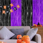 2 Pack Halloween Decor, 3.28 FT x 7.05 FT Purple and Black Foil Streamer, Metallic Fringe Curtains Tinsel Backdrop Party Streamer, Indoor Halloween Decorations Party Supplies Photo Booth Props
