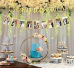 Pre-Strung Engaged Photo Banner - Gold Glitter Engagement Party Decoration Supplies with Romantic Memories Picture Card Frames for Bachelorette, Bridal Shower, Wedding Party Photo Booth Props