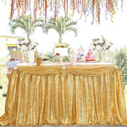 QueenDream Gold Table Cloth Party Decorations: Sequin Fabric 90x90 Inch Sparkle Tablecloths - Gold Drapes Wedding Overlay