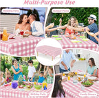 4Pack Pink Table Cloth, 54" x 108" Plastic Table Cloth Disposable, Waterproof Picnic Table Cover Checkered Rectangle Tablecloths for Indoor Outdoor Picnic Birthday Party Supplies Gathering BBQ Holiday