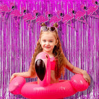 BRAVESHINE Hot Pink Tinsel Foil Fringe Curtains - 2Pcs 3.2x8.2ft Metallic Party Streamers Backdrop for Girl Birthdays Valentines Bridal Shower Bachelorette Hawaiian Luau Theme Party Decorations