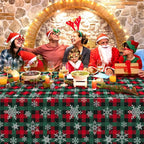 3Pcs Christmas Buffalo Plaid Snowflake Party Tablecloths Decorations,Plastic Red and Green Checkered Rectangle Table Cover for Winter Christmas New Year Birthday Holiday Party Decorations,54x108 inch