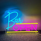 Open Bar Neon Sign Lights USB (16x10.7'') Neon Sign and Decor Led Light, Neon Signs For Man Cave Bar accessories (16x10.7'', Pink and Ice Blue)