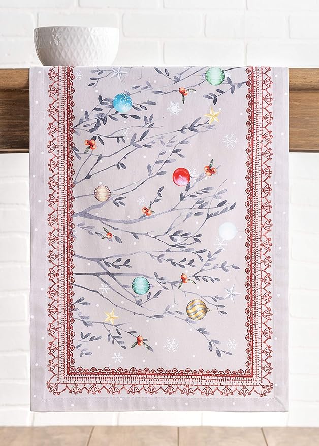 Maison d' Hermine Table Runner 100% Cotton Single Layer Table Runners 108 inches Long for Thanksgiving Christmas Decorations Home Kitchen Dining Party Wedding (Fairy Christmas, 14.5" x 108")