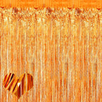 4 Pack Orange Fringe Curtain Backdrop, 3.2Ft x 6.6Ft Metallic Tinsel Foil Fringe Streamers Background for Photo Booth Birthday Wedding Baby Shower Carnival Easter Mother’s Day Party Decorations