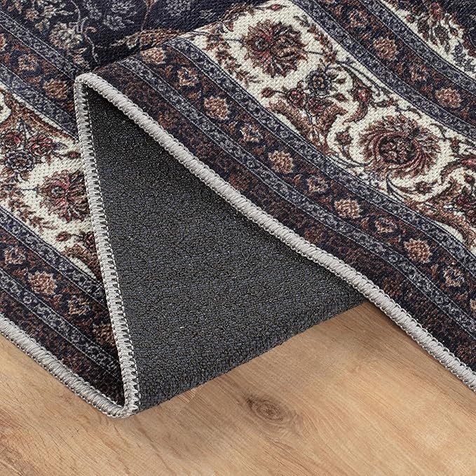 Bloom Rugs Washable Non-Slip 9' x 12' Rug - Navy Traditional Medallion Area Rug for Living Room, Bedroom, Dining Room, and Kitchen - Exact Size: 9' x 12'