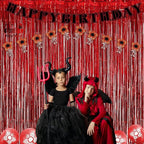 GREATRIL Red Fringe Curtains Party Streamers Backdrop Foil Tinsel Curtain Decoration for Stranger Theme Party Christmas Valentines Day Party 2 Pack