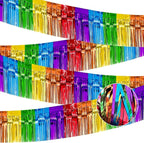 4 Pack 10 Feet Colorful Foil Fringe Garland Rainbow Tinsel Streamers Banner Fringe Curtain Banner for Parade Floats Graduation Homecoming Carnival Birthday Pride Party Decor (Rainbow)
