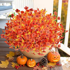 HyeFlora Artificial Fall Flowers Faux Mums for Outdoor Indoor Garden Home Decoration, Faux Flower Daisy with Eucalyptus Leaves Fake Plants Greenery Boxwood Porch Patio, 12 Bundles (Sunset)