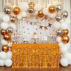 2 Pack Black Orange Table Skirts, 29x108" Metallic Foil Tinsel Fringe Table Skirt for Rectangle Tables Streamer Curtains Backdrop, Party Decorations for Birthdays, Weddings, Holidays