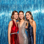 BTSD-home Aquamarine Foil Fringe Curtain, Metallic Photo Booth Backdrop Tinsel Door Curtains for Wedding Birthday Bridal Shower Baby Shower Bachelorette Christmas Party Decorations(4 Pack, 8ft x 3ft)