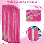 Iridescent Hot Pink Curtains Sequin Backdrop for Wedding Party - 2FT x 8FT Photo Background Backdrop Sparkly Baby Shower Decorations 4 Pcs