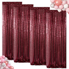 ShinyBeauty Sequin Curtains Panels Burgundy Backdrop Curtain 4 Pieces Photobooth Shimmer Background Glitter Fabric Maroon Christmas Backdrops Party Birthday Wedding Decor (2Ftx8Ft)