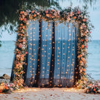 Tulle Backdrop Curtain with Lights String 10FT X 8FT Black Sheer Tulle Backdrop Curtains for Wedding Birthday Party Reception Photo Booth Background Decorations (2 Panels 5x8FT)