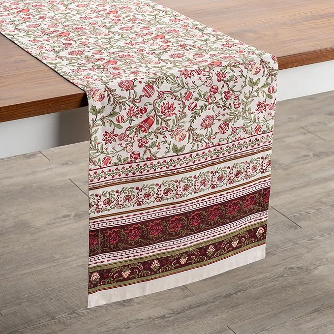 Maison d' Hermine Table Runner 100% Cotton Single Layer Table Runners 108 inches Long for Thanksgiving Christmas Decorations Home Kitchen Dining Party Wedding (Reveillon Au Jardin, 14.5" x 108")