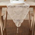 LinenZone Linen Table Runner with 2 Tassels for Rustic Vintage Decor. Lace Table Runner Works Great As Wedding, Thanksgiving, Christmas Decor (Mia 14 x 48, Linen)