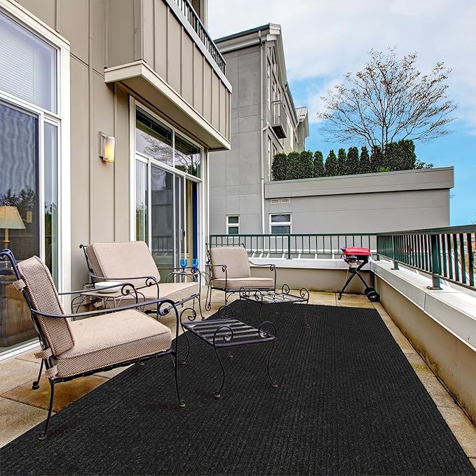 Ottomanson 3'11" x 10' Hallway Runner with Scraper Pile - Extra Durable Non-Slip Rug Mat for Indoor & Outdoor Use - Ideal for Kitchen, Entryway & Garage - High-Traffic Carpet, Black