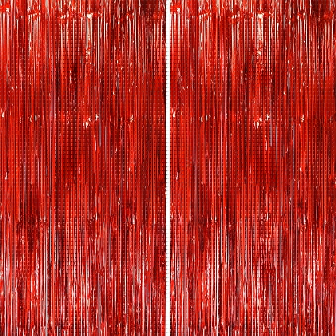 2 Pack Red Tinsel Foil Fringe Curtains, Red Party Decorations, Metallic Tinsel Party Streamers Backdrop for Birthday Red Carpet Christmas Graduation Carnival Valentine's Party Decorations