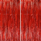 2 Pack Red Tinsel Foil Fringe Curtains, Red Party Decorations, Metallic Tinsel Party Streamers Backdrop for Birthday Red Carpet Christmas Graduation Carnival Valentine's Party Decorations